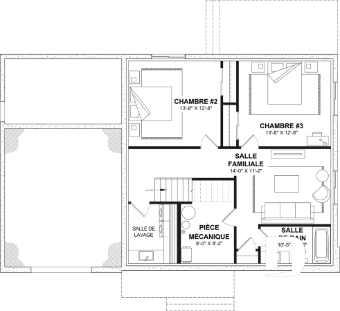 Sous-sol aménageable (Optionel $) - Plan de maison éco-responsable avec superbe chambre des parents à l'étage, grand bureau, serre et garage - Cime