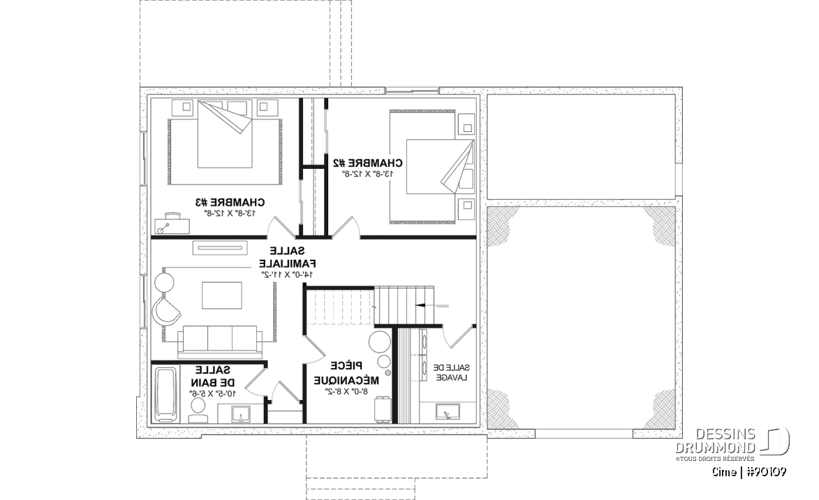 Sous-sol aménageable (Optionel $) - Plan de maison éco-responsable avec superbe chambre des parents à l'étage, grand bureau, serre et garage - Cime