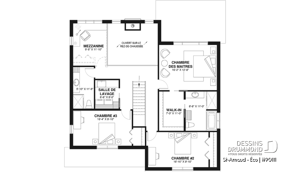 Étage - Plan éco-responsable de style Farmhouse, 3 à 4 chambres, bureau, garage et belle terrasse abritée - St-Arnaud - Éco