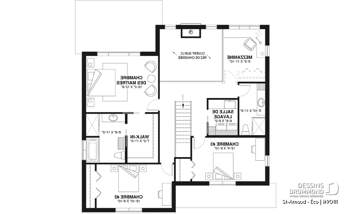 Étage - Plan éco-responsable de style Farmhouse, 3 à 4 chambres, bureau, garage et belle terrasse abritée - St-Arnaud - Éco