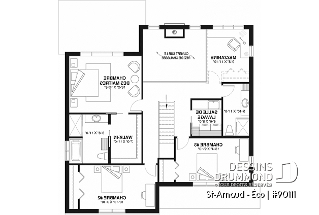 Étage - Plan éco-responsable de style Farmhouse, 3 à 4 chambres, bureau, garage et belle terrasse abritée - St-Arnaud - Éco