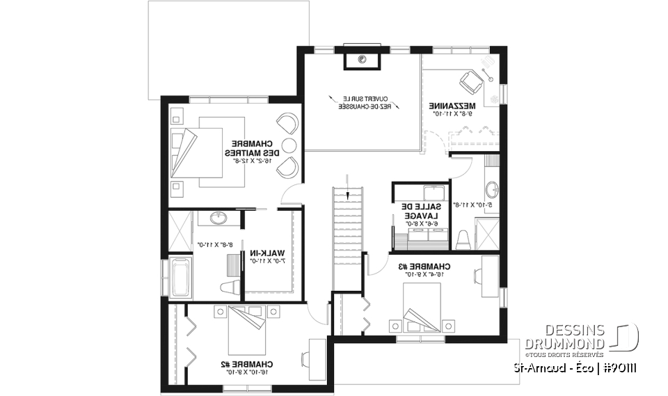 Étage - Plan éco-responsable de style Farmhouse, 3 à 4 chambres, bureau, garage et belle terrasse abritée - St-Arnaud - Éco