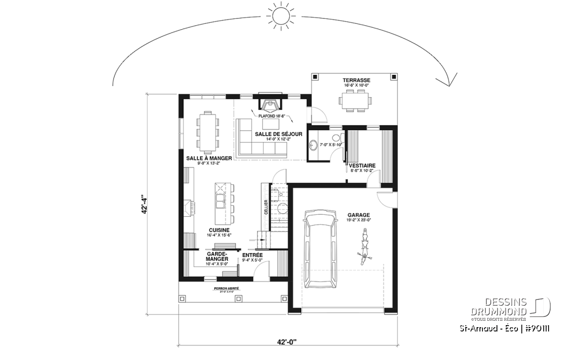 Rez-de-chaussée - Plan éco-responsable de style Farmhouse, 3 à 4 chambres, bureau, garage et belle terrasse abritée - St-Arnaud - Éco