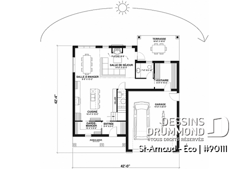 Rez-de-chaussée - Plan éco-responsable de style Farmhouse, 3 à 4 chambres, bureau, garage et belle terrasse abritée - St-Arnaud - Éco