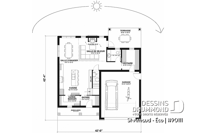 Rez-de-chaussée - Plan éco-responsable de style Farmhouse, 3 à 4 chambres, bureau, garage et belle terrasse abritée - St-Arnaud - Éco