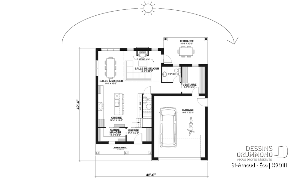 Rez-de-chaussée - Plan éco-responsable de style Farmhouse, 3 à 4 chambres, bureau, garage et belle terrasse abritée - St-Arnaud - Éco