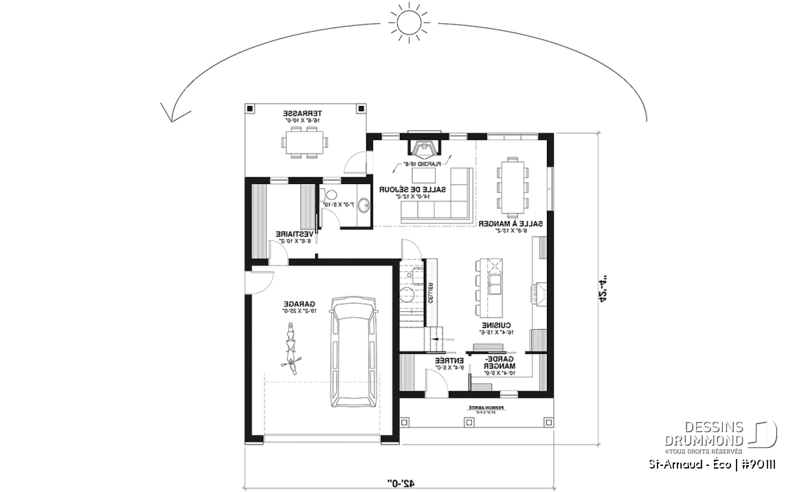 Rez-de-chaussée - Plan éco-responsable de style Farmhouse, 3 à 4 chambres, bureau, garage et belle terrasse abritée - St-Arnaud - Éco