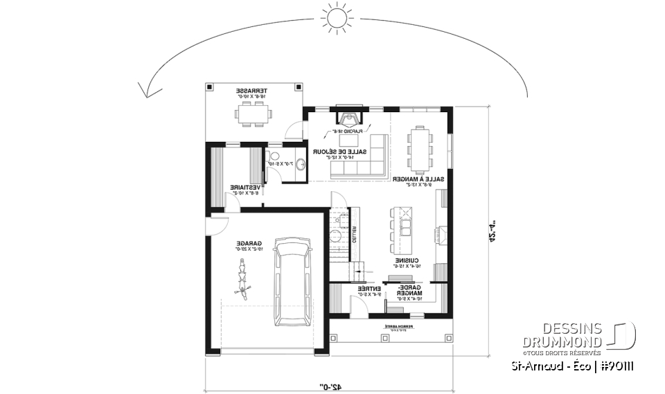 Rez-de-chaussée - Plan éco-responsable de style Farmhouse, 3 à 4 chambres, bureau, garage et belle terrasse abritée - St-Arnaud - Éco