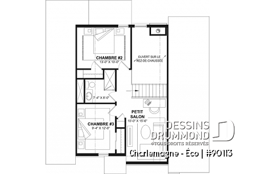 Étage - Plan de chalet offrant vue panoramique, chambre principale au rez-de-chaussée et plafond cathédral - Charlemagne - Éco