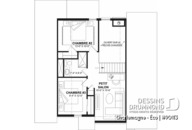 Étage - Plan de chalet offrant vue panoramique, chambre principale au rez-de-chaussée et plafond cathédral - Charlemagne - Éco