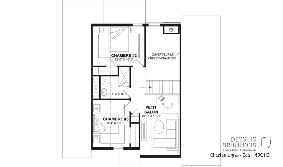 Étage - Plan de chalet éco-responsable, vue panoramique, 3 à 5 chambres, cathédral, sous-sol aménagé (*optionnel $) - Charlemagne - Éco