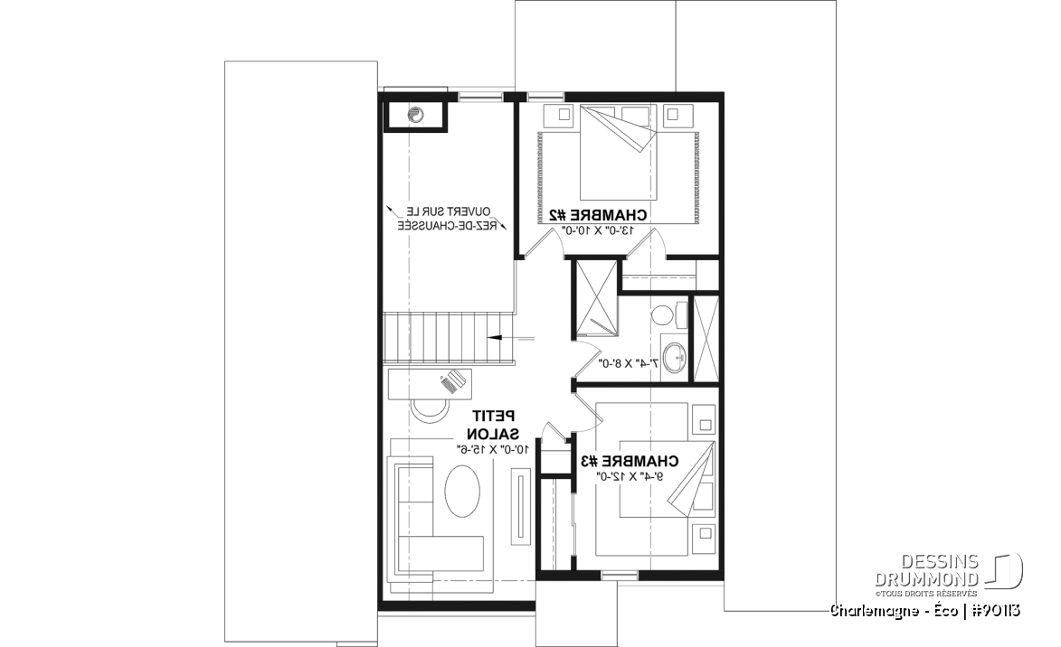 Étage - Plan de chalet éco-responsable, vue panoramique, 3 à 5 chambres, cathédral, sous-sol aménagé (*optionnel $) - Charlemagne - Éco