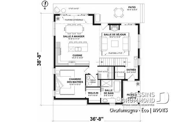 Rez-de-chaussée - Plan de chalet offrant vue panoramique, chambre principale au rez-de-chaussée et plafond cathédral - Charlemagne - Éco