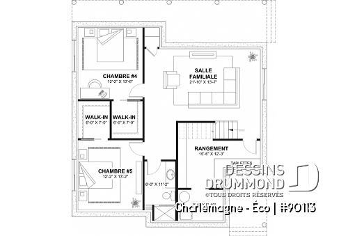 Sous-sol aménagé - Plan de chalet offrant vue panoramique, chambre principale au rez-de-chaussée et plafond cathédral - Charlemagne - Éco