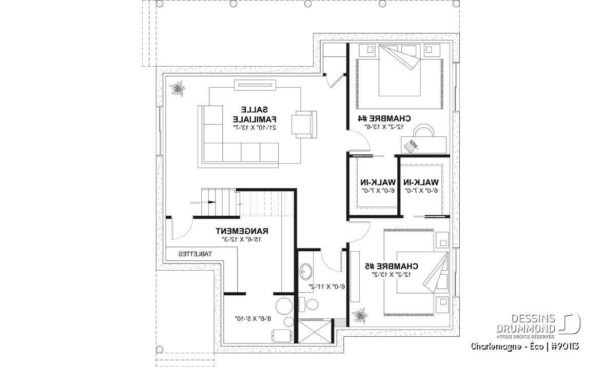 Sous-sol aménagé (Optionel $) - Plan de chalet éco-responsable, vue panoramique, 3 à 5 chambres, cathédral, sous-sol aménagé (*optionnel $) - Charlemagne - Éco