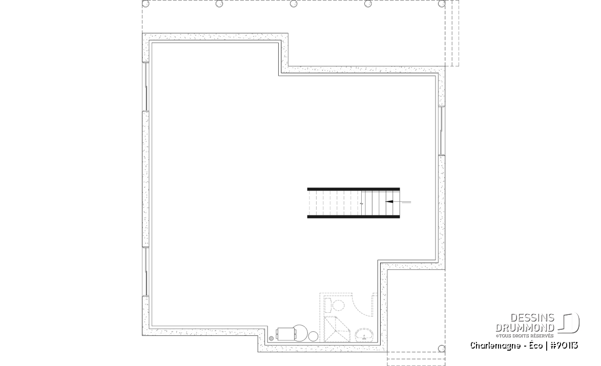Sous-sol aménageable - Plan de chalet éco-responsable, vue panoramique, 3 à 5 chambres, cathédral, sous-sol aménagé (*optionnel $) - Charlemagne - Éco