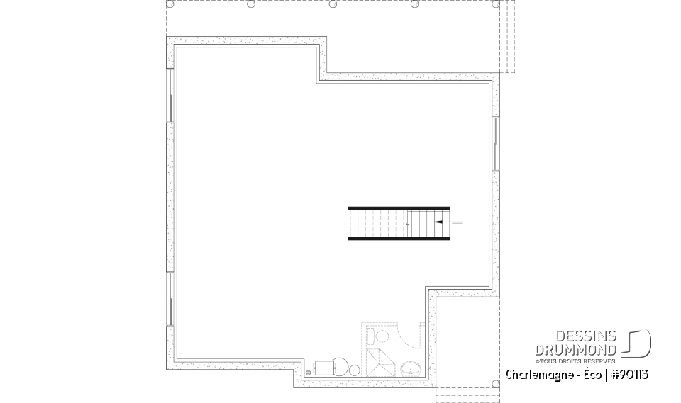 Sous-sol aménageable - Plan de chalet éco-responsable, vue panoramique, 3 à 5 chambres, cathédral, sous-sol aménagé (*optionnel $) - Charlemagne - Éco