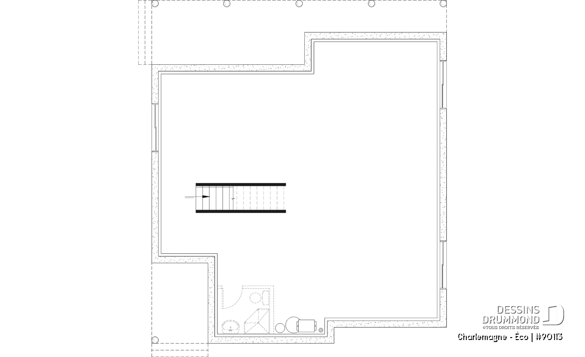 Sous-sol aménageable - Plan de chalet éco-responsable, vue panoramique, 3 à 5 chambres, cathédral, sous-sol aménagé (*optionnel $) - Charlemagne - Éco