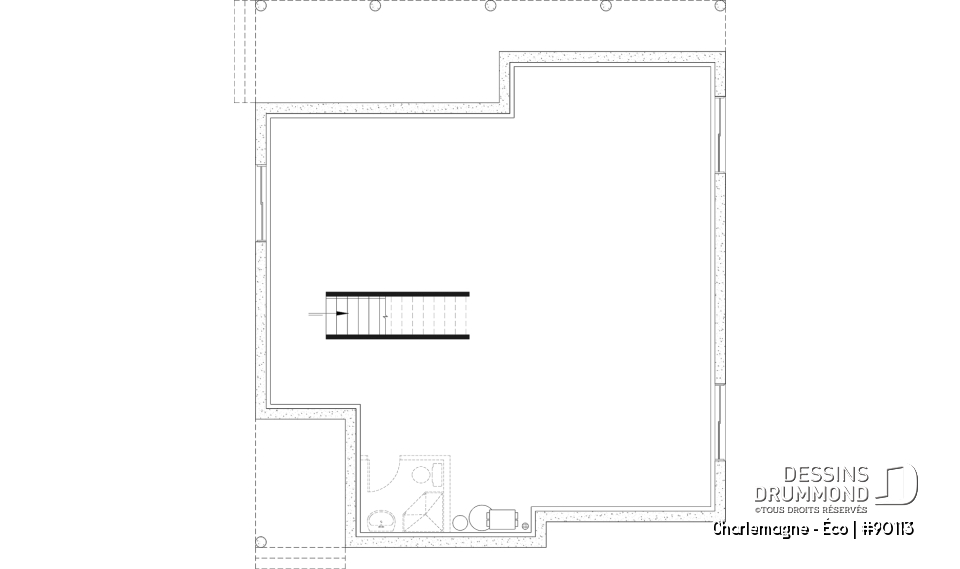 Sous-sol aménageable - Plan de chalet éco-responsable, vue panoramique, 3 à 5 chambres, cathédral, sous-sol aménagé (*optionnel $) - Charlemagne - Éco