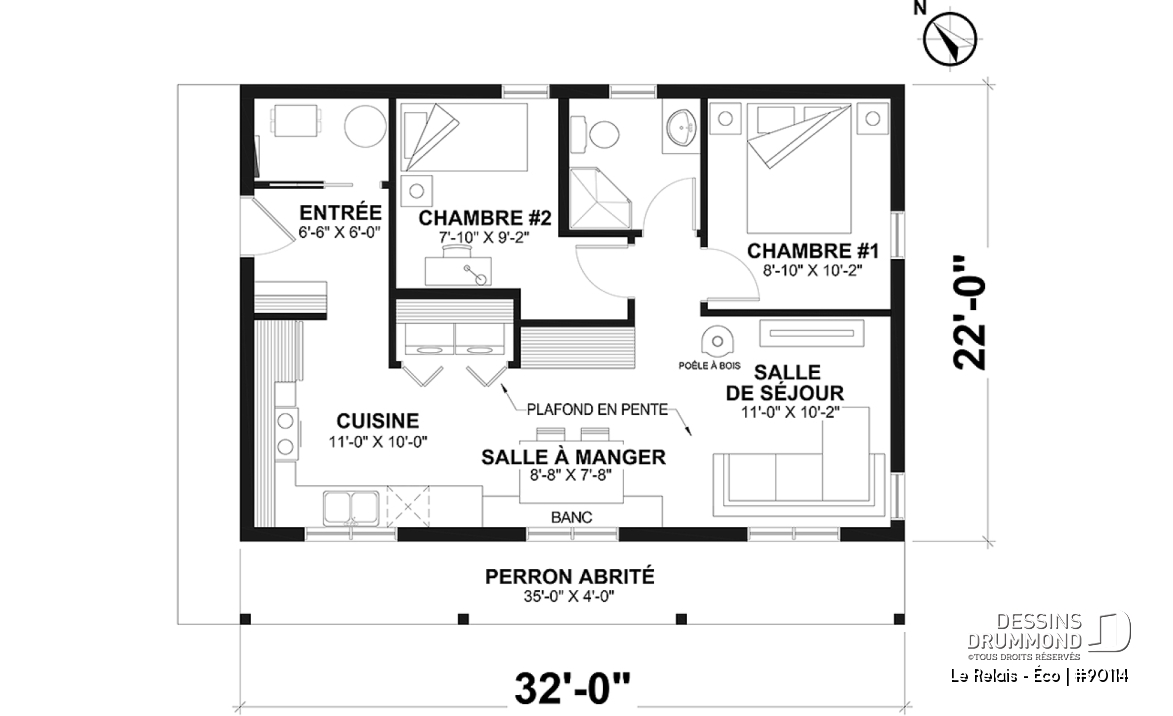 Rez-de-chaussée - Plan de petit chalet éco-responsable et abordable avec vue panoramique et 2 chambres - Le Relais - Éco