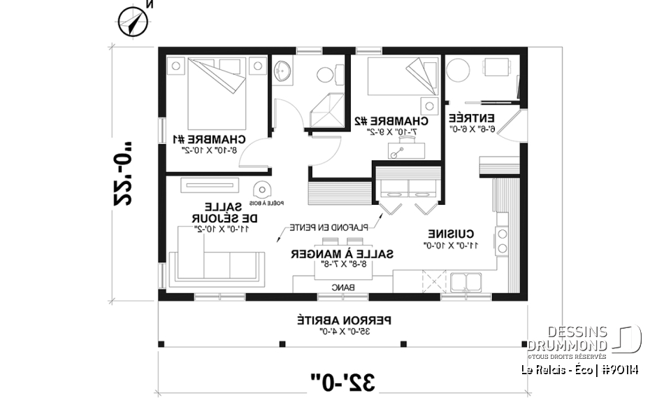 Rez-de-chaussée - Plan de petit chalet éco-responsable et abordable avec vue panoramique et 2 chambres - Le Relais - Éco