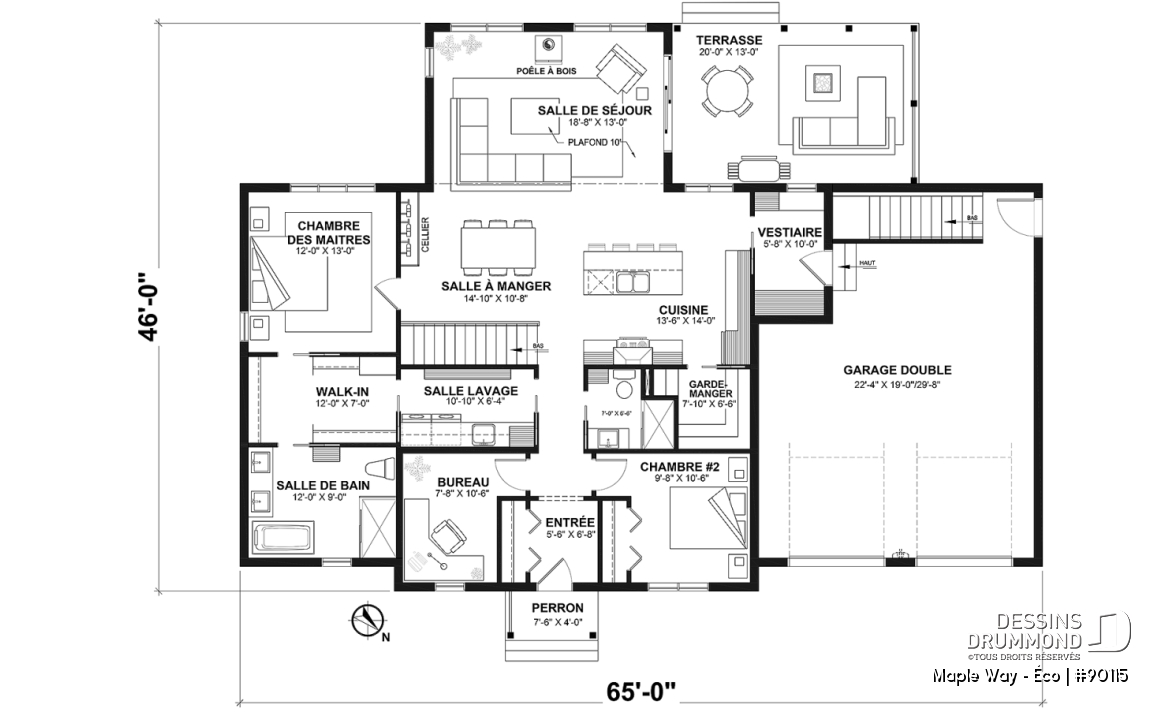 Rez-de-chaussée - Plain-pied Farmhouse éco-responsable 2 à 5 chambres, bureau, garage double, sous-sol aménagé (optionnel $) - Maple Way - Éco