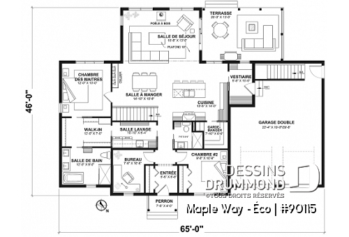 Rez-de-chaussée - Plain-pied Farmhouse éco-responsable 2 à 5 chambres, bureau, garage double, sous-sol aménagé (optionnel $) - Maple Way - Éco