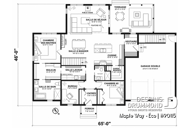 Rez-de-chaussée - Plain-pied Farmhouse éco-responsable 2 à 5 chambres, bureau, garage double, sous-sol aménagé (optionnel $) - Maple Way - Éco