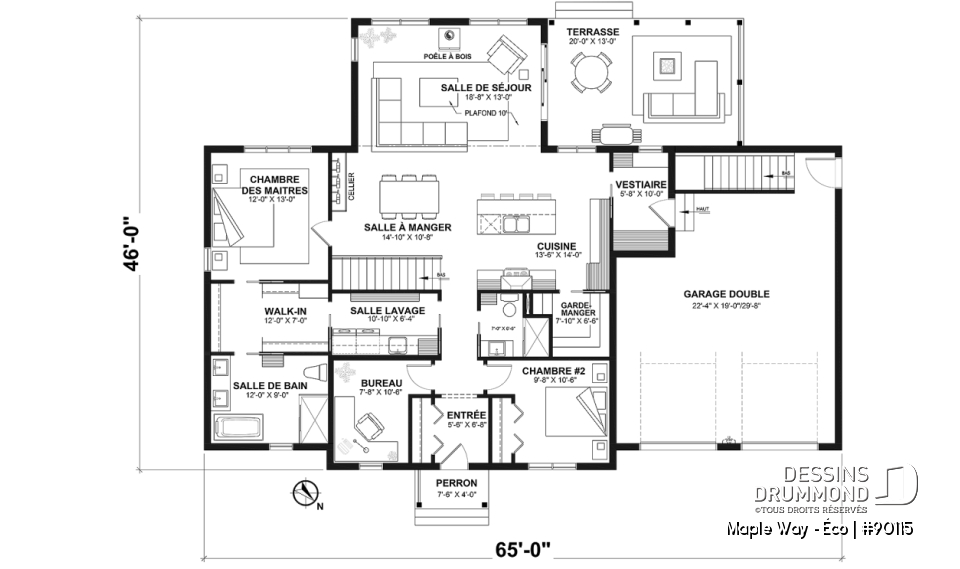 Rez-de-chaussée - Plain-pied Farmhouse éco-responsable 2 à 5 chambres, bureau, garage double, sous-sol aménagé (optionnel $) - Maple Way - Éco