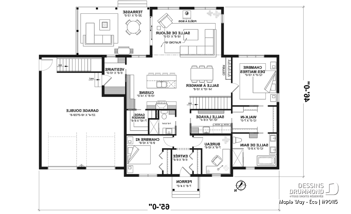 Rez-de-chaussée - Plain-pied Farmhouse éco-responsable 2 à 5 chambres, bureau, garage double, sous-sol aménagé (optionnel $) - Maple Way - Éco