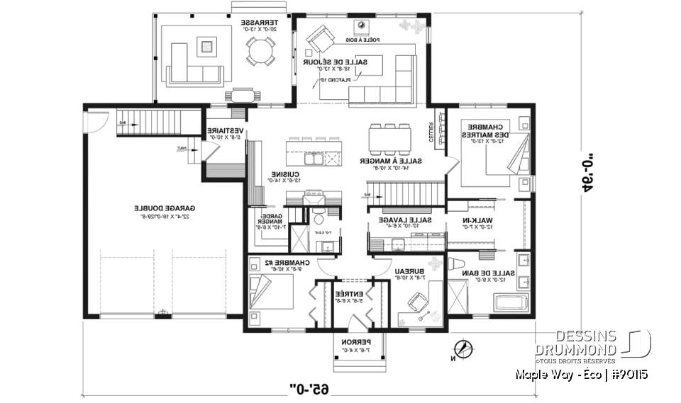 Rez-de-chaussée - Plain-pied Farmhouse éco-responsable 2 à 5 chambres, bureau, garage double, sous-sol aménagé (optionnel $) - Maple Way - Éco