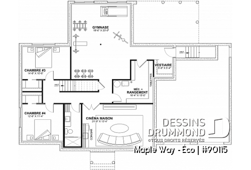 Sous-sol aménagé - Plain-pied Farmhouse éco-responsable 2 à 5 chambres, bureau, garage double, sous-sol aménagé (optionnel $) - Maple Way - Éco