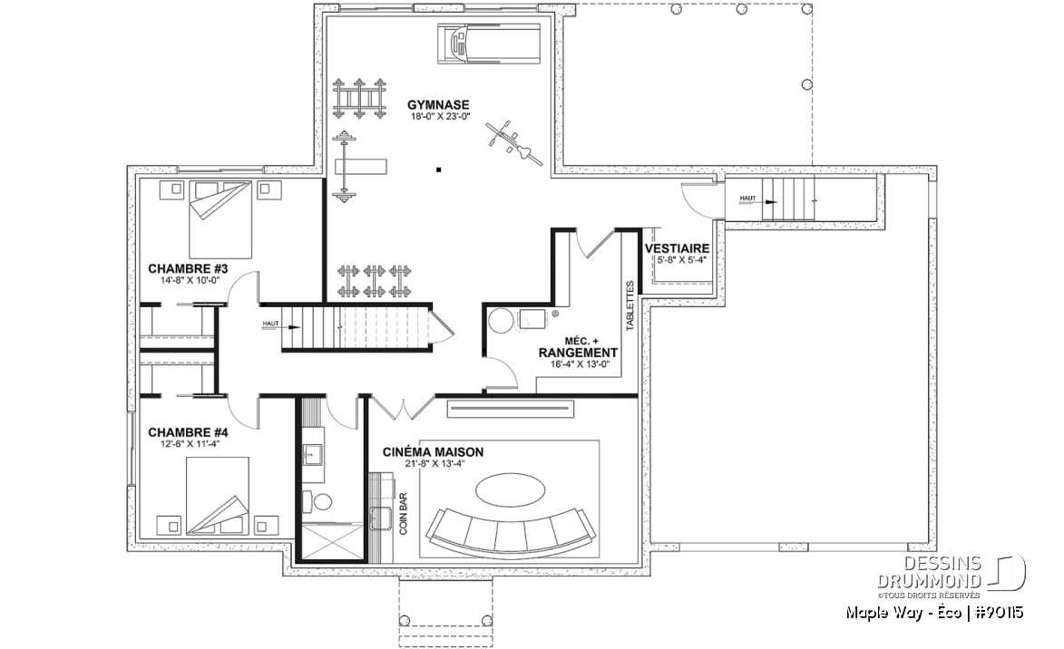 Sous-sol aménagé (Optionel $) - Plain-pied Farmhouse éco-responsable 2 à 5 chambres, bureau, garage double, sous-sol aménagé (optionnel $) - Maple Way - Éco