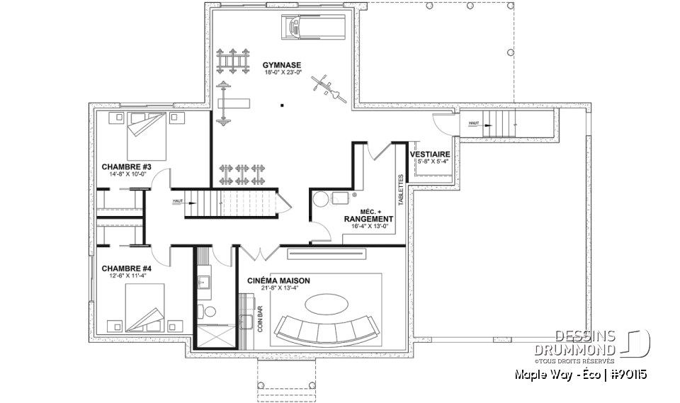 Sous-sol aménagé (Optionel $) - Plain-pied Farmhouse éco-responsable 2 à 5 chambres, bureau, garage double, sous-sol aménagé (optionnel $) - Maple Way - Éco