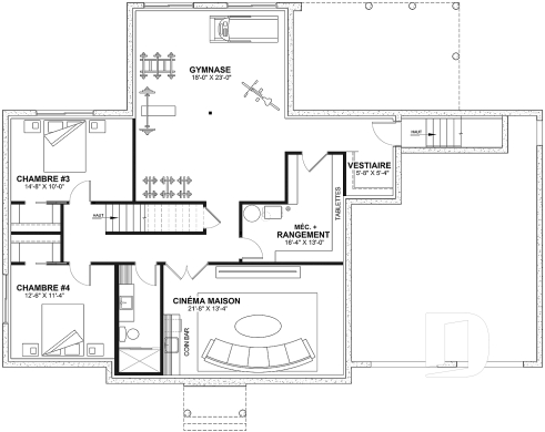 Sous-sol aménagé (Optionel $) - Plain-pied Farmhouse éco-responsable 2 à 5 chambres, bureau, garage double, sous-sol aménagé (optionnel $) - Maple Way - Éco