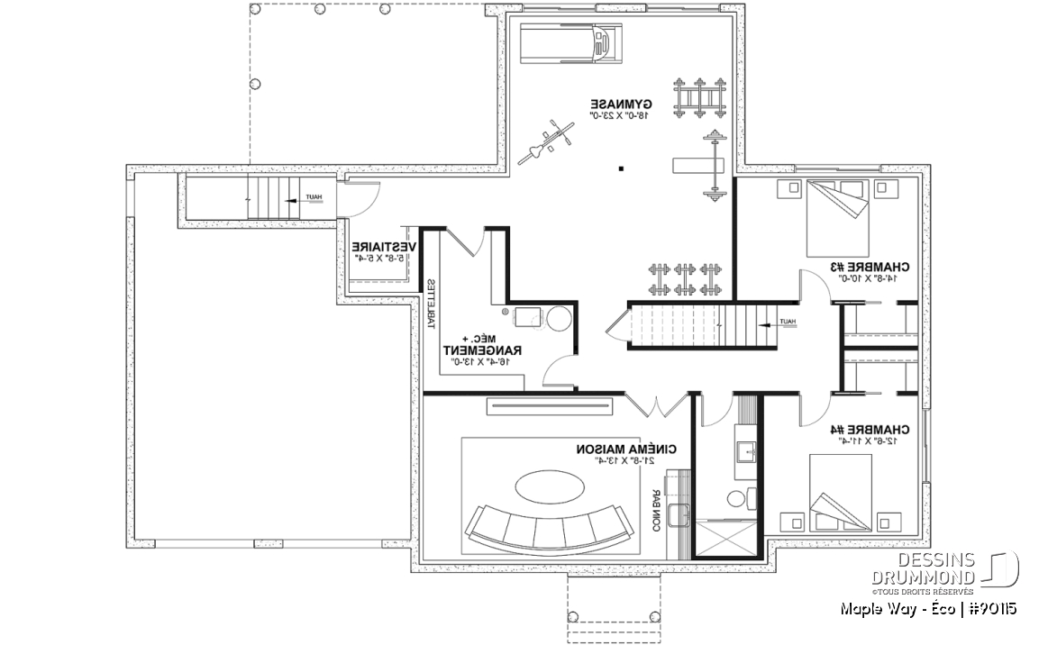 Sous-sol aménagé (Optionel $) - Plain-pied Farmhouse éco-responsable 2 à 5 chambres, bureau, garage double, sous-sol aménagé (optionnel $) - Maple Way - Éco