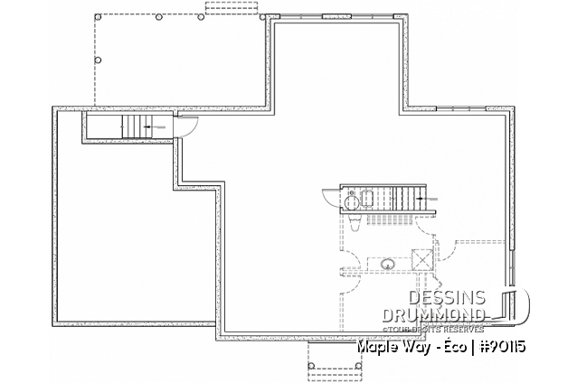 Sous-sol - Plan de plain-pied Farmhouse 2 chambres + bureau, garage double, vestiaire, garde-manger - Maple Way - Éco