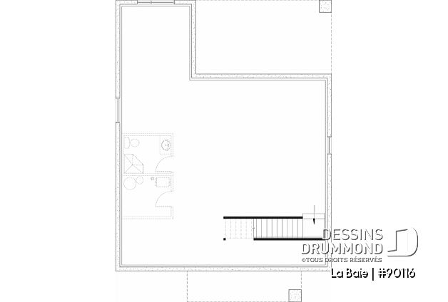 Sous-sol aménageable - Plan de plain-pied écologique 3 chambres, vestiaire, aire ouverte au secteur activités, terrasse abritée - La Baie