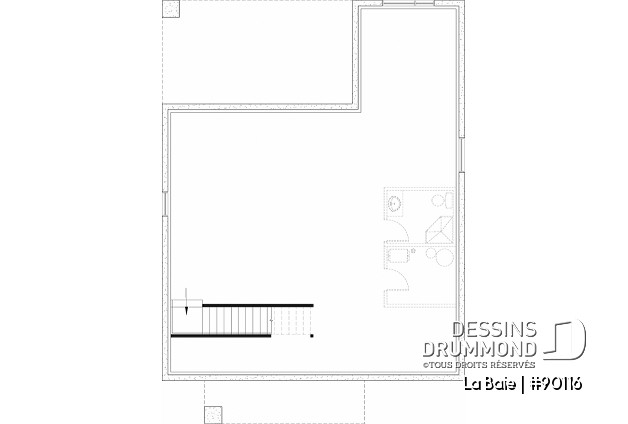 Sous-sol aménageable - Plan de plain-pied éco-responsable 3 chambres, vestiaire, aire ouverte au secteur activités, terrasse abritée - La Baie