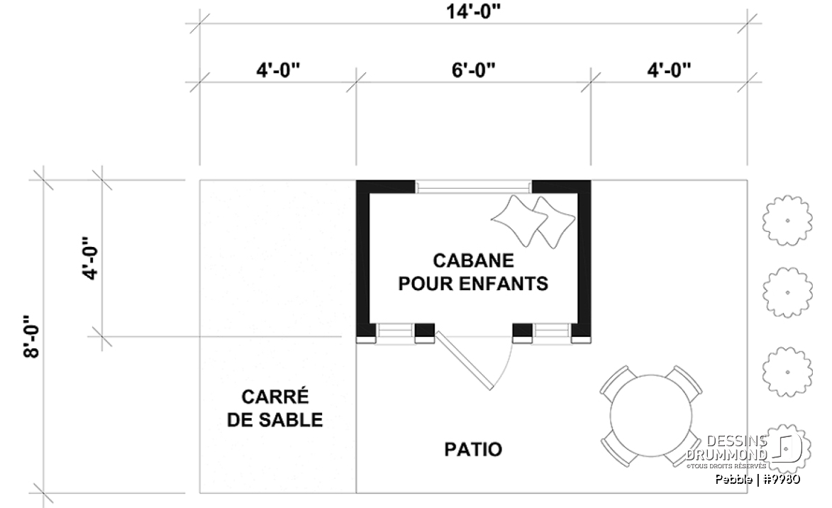 Rez-de-chaussée - Plan de maisonnette gratuit pour enfants, à construire soi-même - Mini-maison champêtre - Pebble