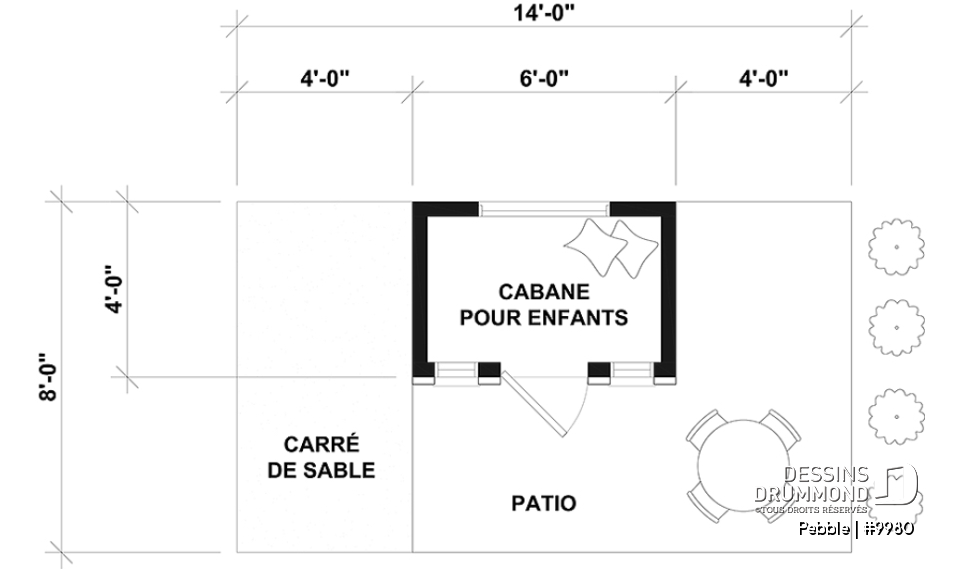 Rez-de-chaussée - Plan de maisonnette gratuit pour enfants, à construire soi-même - Mini-maison champêtre - Pebble