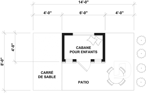 Rez-de-chaussée - Plan de maisonnette gratuit pour enfants, à construire soi-même - Mini-maison champêtre - Pebble