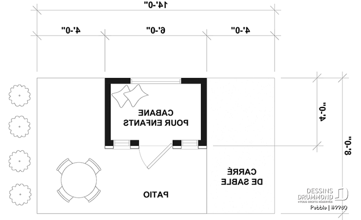 Rez-de-chaussée - Plan de maisonnette gratuit pour enfants, à construire soi-même - Mini-maison champêtre - Pebble