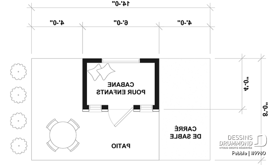 Rez-de-chaussée - Plan de maisonnette gratuit pour enfants, à construire soi-même - Mini-maison champêtre - Pebble