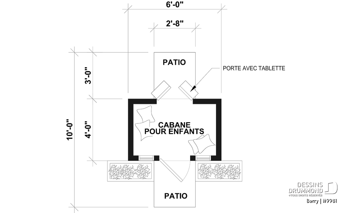Rez-de-chaussée - Plan gratuit de cabane pour enfant, à construire soi-même - Maisonnette de style farmhouse - Berry