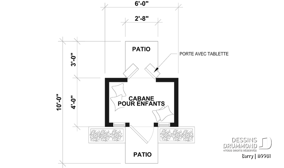 Rez-de-chaussée - Plan gratuit de cabane pour enfant, à construire soi-même - Maisonnette de style farmhouse - Berry