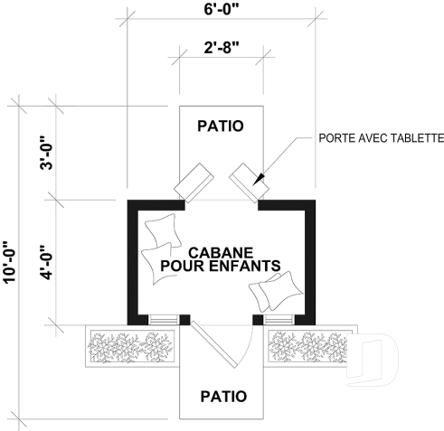 Rez-de-chaussée - Plan gratuit de cabane pour enfant, à construire soi-même - Maisonnette de style farmhouse - Berry