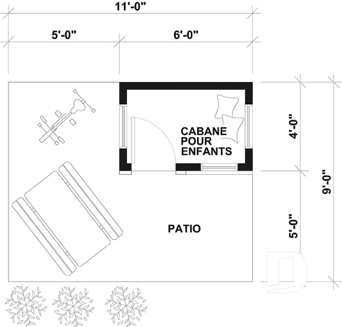 Rez-de-chaussée - Plan gratuit de mini-maison pour enfant, de plain-pied et plein de charme - Nino