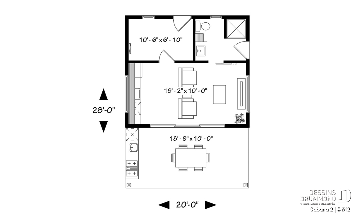 Rez-de-chaussée - Pavillon extérieur, terrasse couverte avec cuisine extérieure, séjour, salle de bain, rangement - Cabana 2