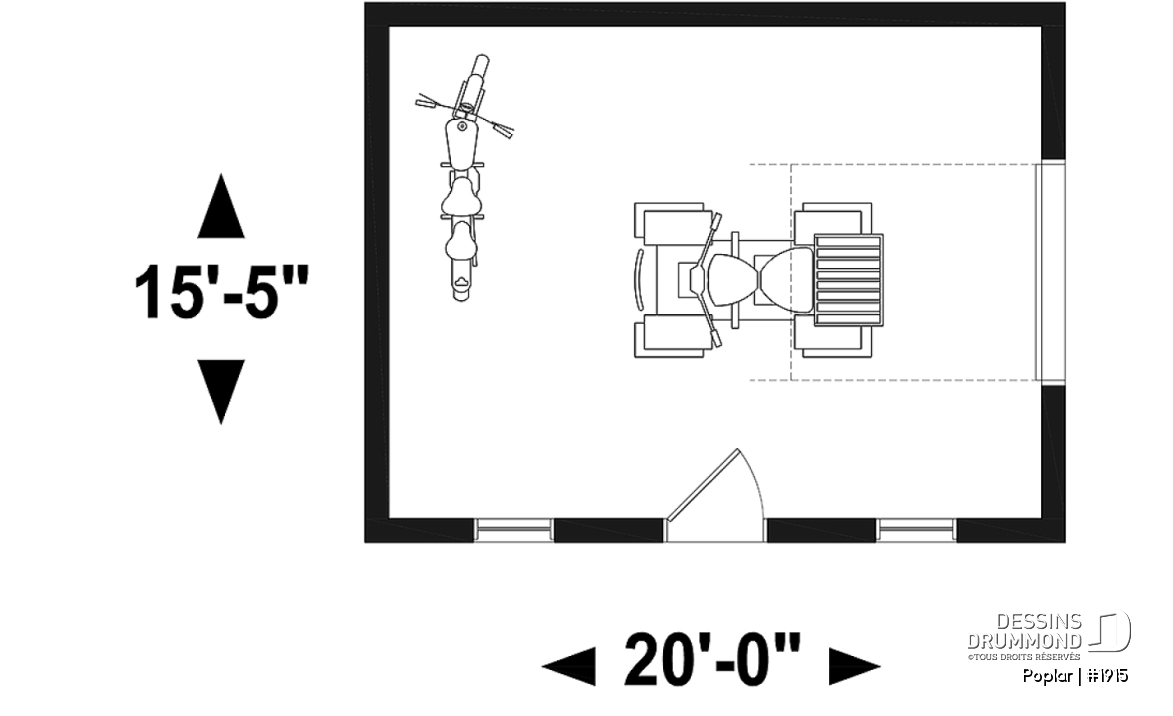 Rez-de-chaussée - Plan de remise avec porte de garage pour rangement de véhicules hors route - Poplar